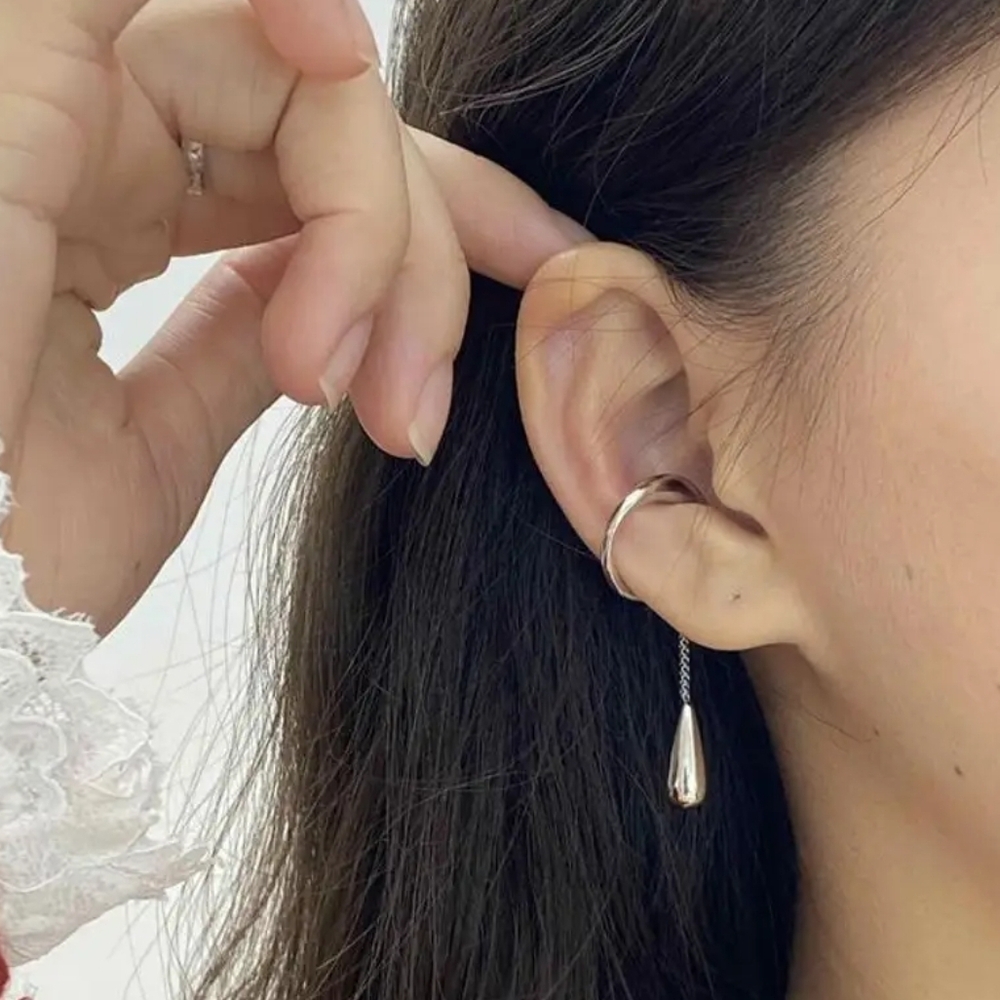 Silver Teardrop Cuff Earrings